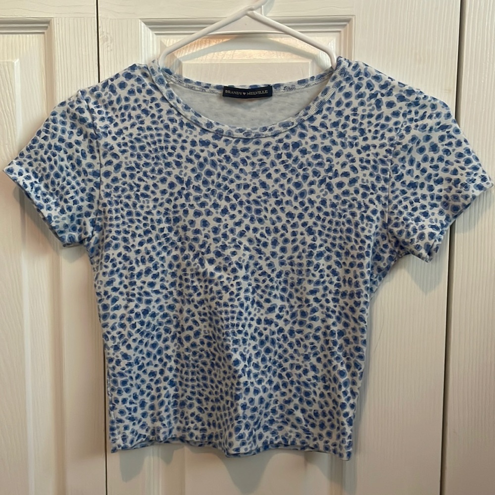 brandy melville blue animal print short sleeve shirt